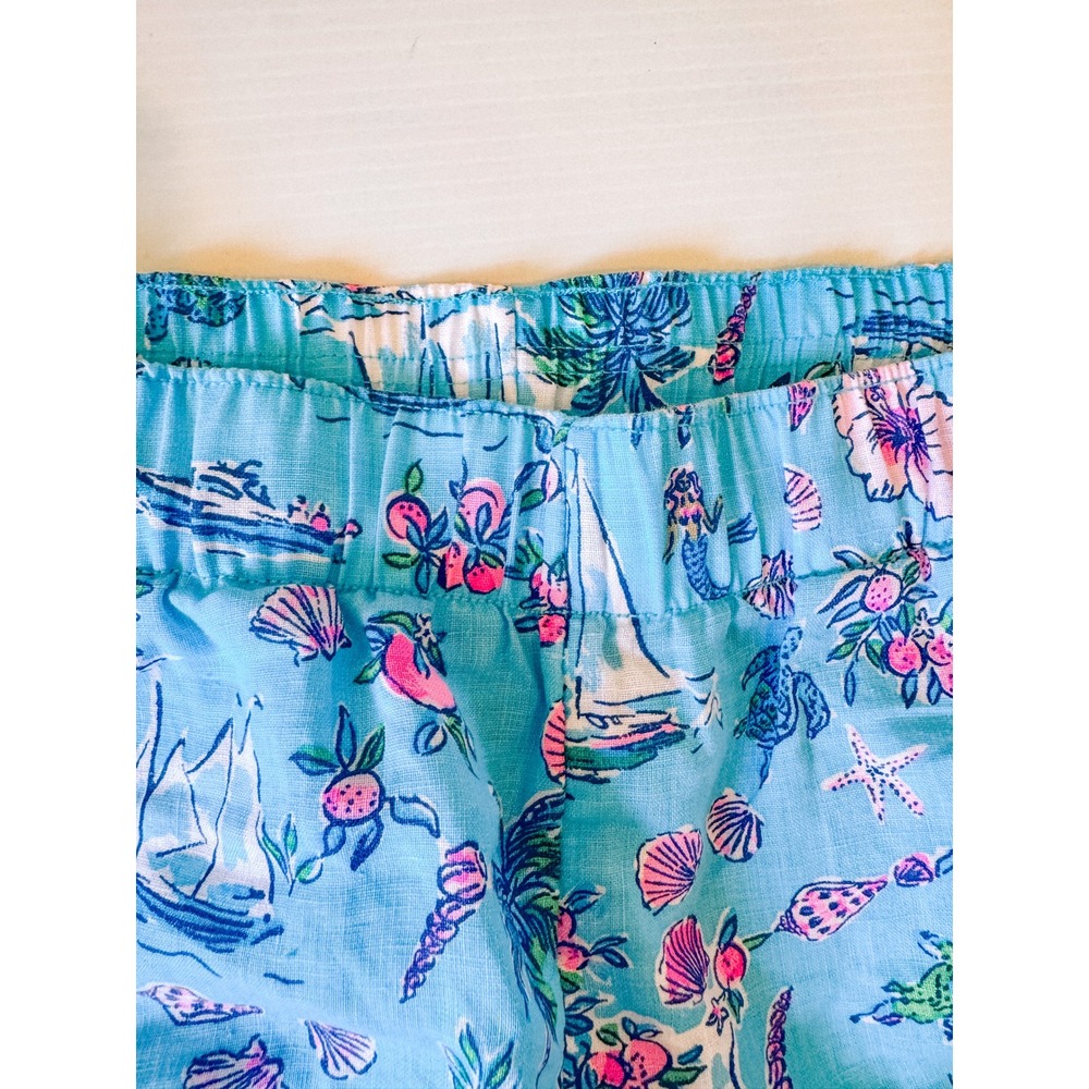 Lilly Pulitzer Lilo Lagoon Shorts Womens M Amalfi Blue Linen Florida Roadtrip EX - Picture 4 of 6